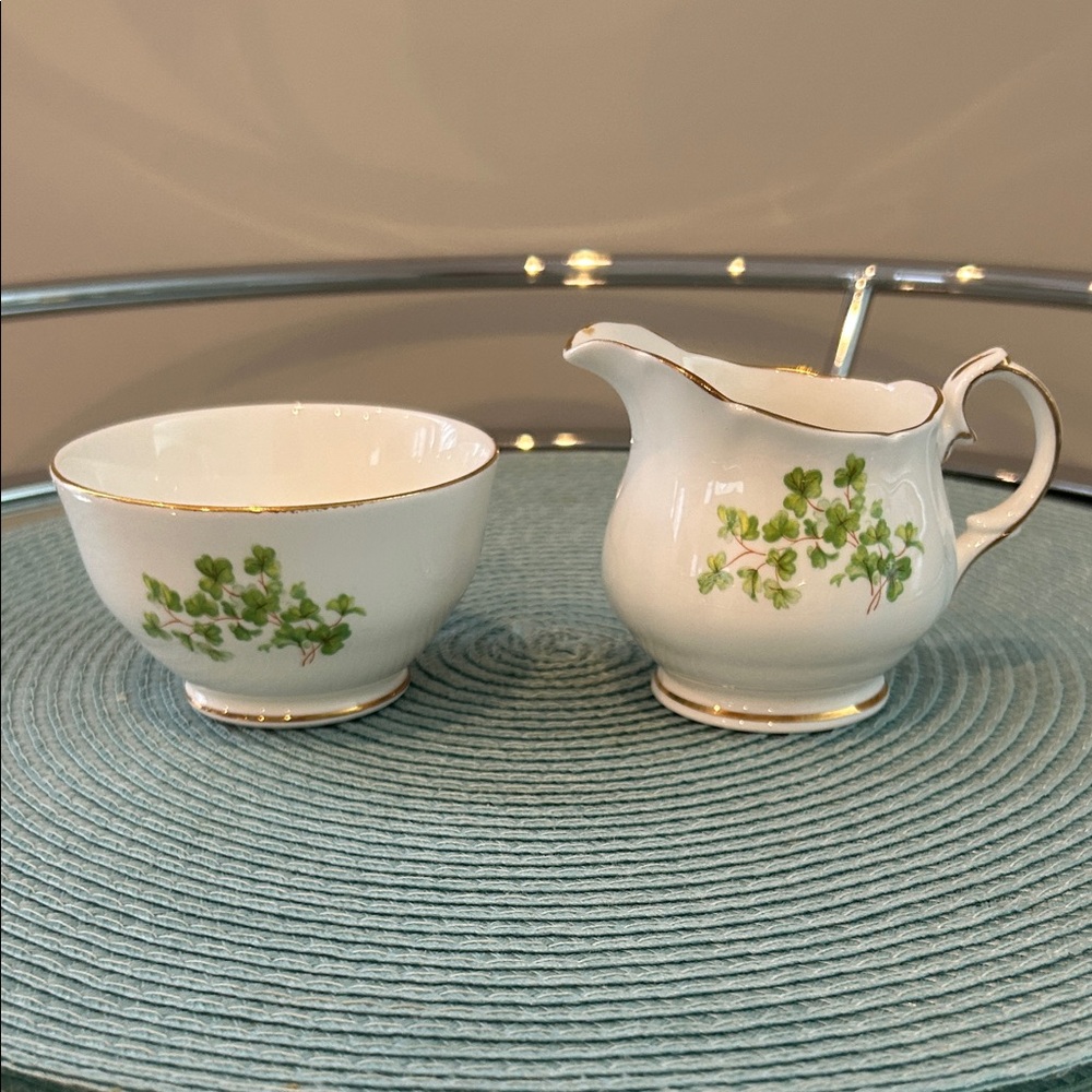 Vintage Schmid Bone China, Clover Pattern. Set of Creamer and Sugar Bowl